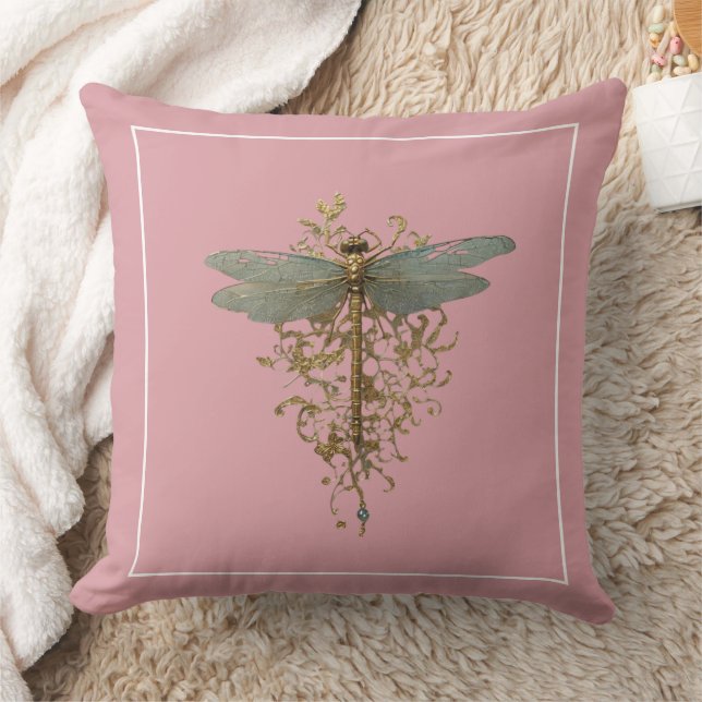 Coussin Dragonfly avec Gold Filigree Bordure blanche (Couverture)