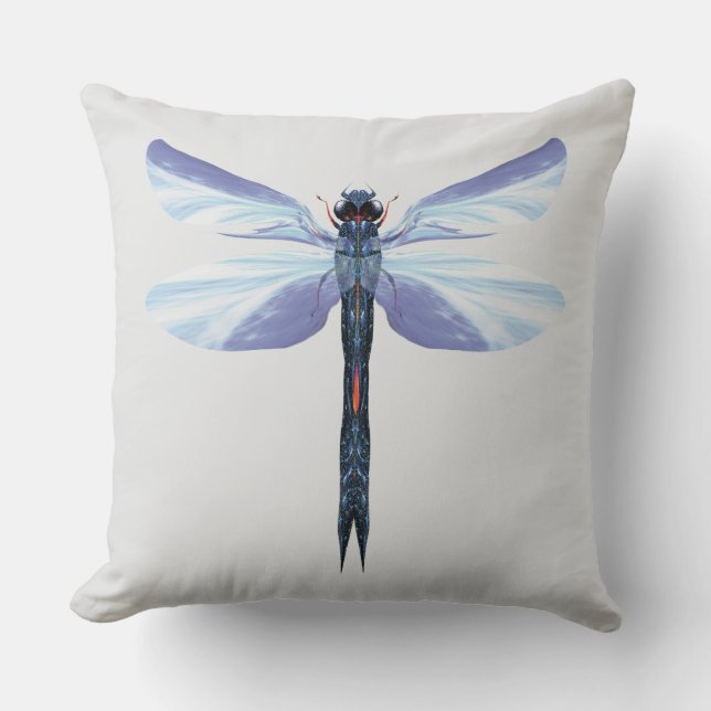 Coussin Dragonfly céleste - Plat d'art d'insectes bleu sur (Recto)