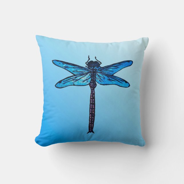 Coussin Dragonfly japonaise vintage, bleu saphir (Recto)