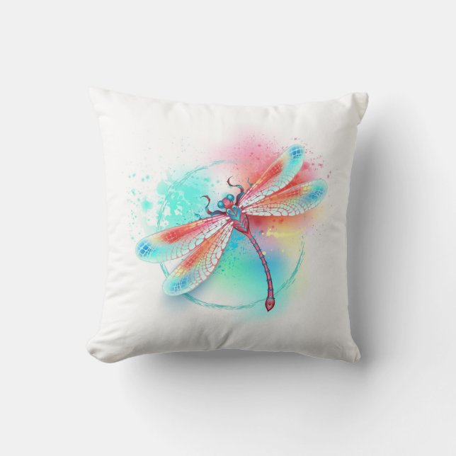 Coussin Dragonfly rouge sur l'arrière - plan aquarelle (Recto)