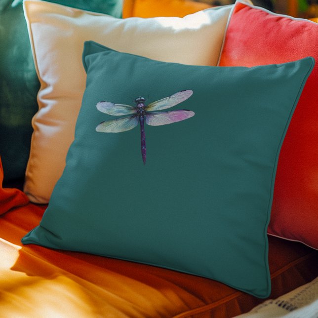 Coussin Dragonfly violette sur Turquoise (Créateur téléchargé)