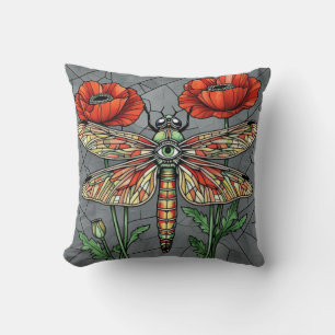 Coussin Dragonfly Vitrail Pavots Mosaïque Steampunk