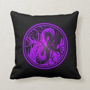 Coussin Dragons de Yin Yang de vol - pourpre et noir
