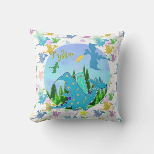 Coussin Dragons mignons avec Tyler nommé personnalisable (Recto)
