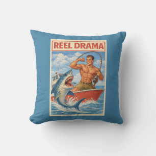 Coussin Drame de pêcheur de requin   Drôle de bateau rétro