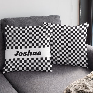 Coussin Drapeau à damier noir et blanc