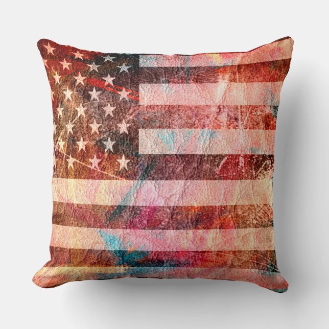 Coussin Drapeau américain Art Grunge #5 (Recto)
