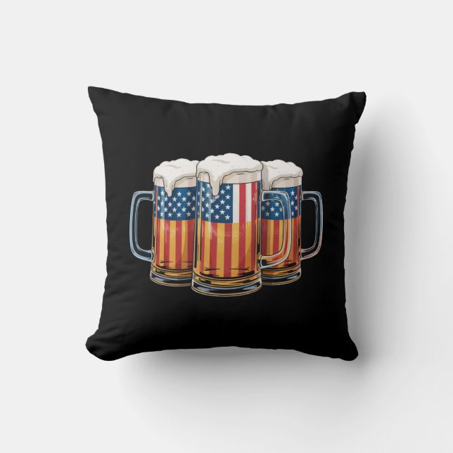 Coussin Drapeau américain bière 4 juillet Merica buvant US (Recto)