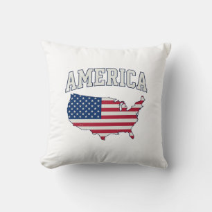 Coussin Drapeau américain Carte Patriotique Vintage Graphi