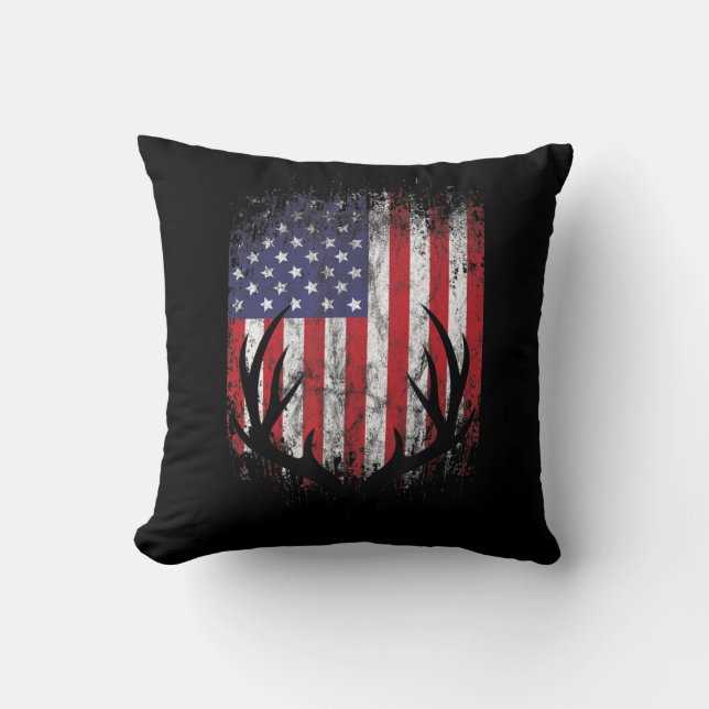 Coussin Drapeau américain Chasse aux cerfs Buck Antlers (Recto)