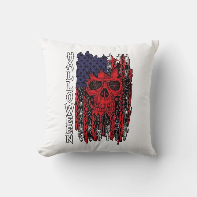 Coussin Drapeau américain crâne rouge Halloween Toiles d'a (Recto)