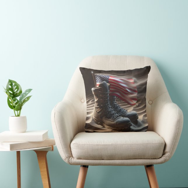 Coussin Drapeau Américain Dans Des Bottes Militaires (Chaise)