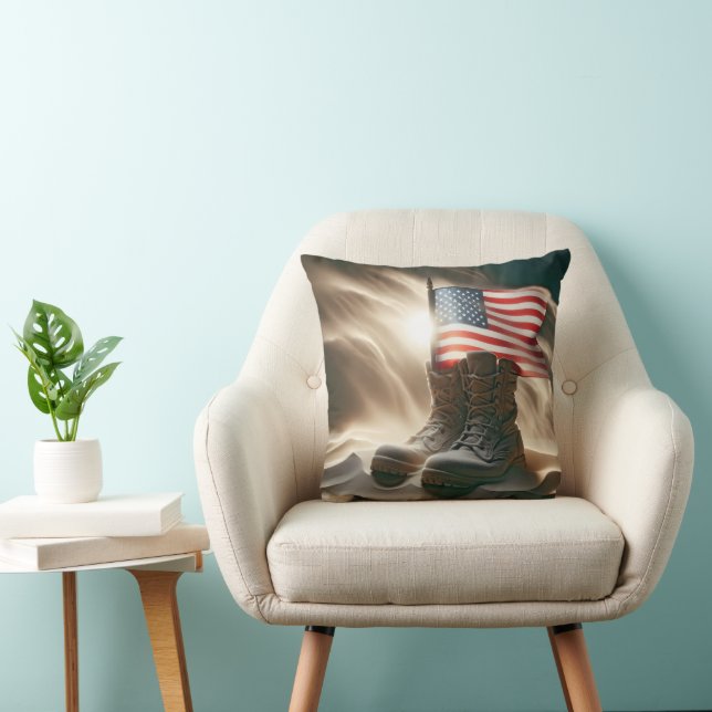 Coussin Drapeau Américain Dans Des Bottes Militaires (Chaise)