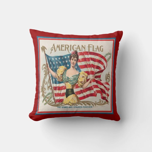 Coussin Drapeau américain d'étiquette vintage de boîte à (Recto)
