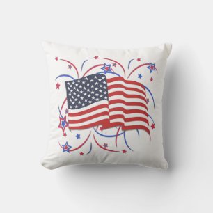 Coussin Drapeau américain et feux d'artifice