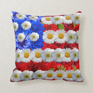 Coussin drapeau américain floral mignon