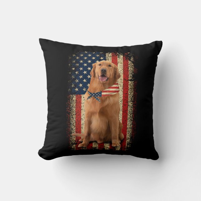 Coussin Drapeau américain Golden Retriever Bandana 4 juill (Recto)