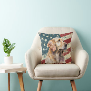 Coussin Drapeau américain Grunge Golden Retriever Chien
