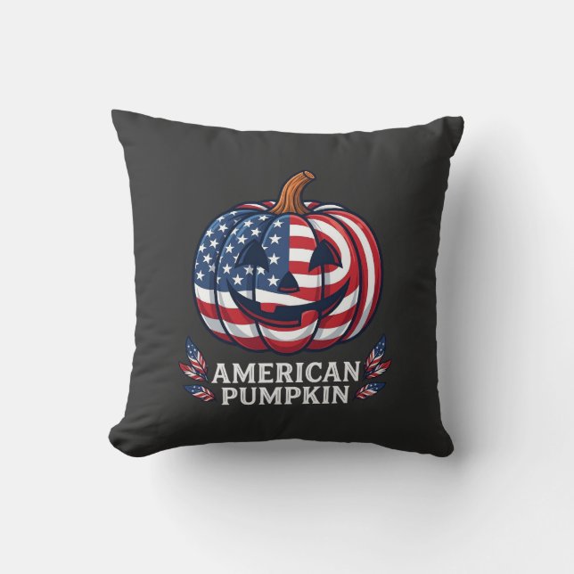 Coussin Drapeau américain Halloween citrouille américaine  (Recto)