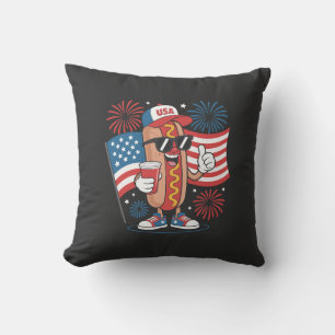 Coussin Drapeau américain hot-dog 4 juillet Fête patriotiq