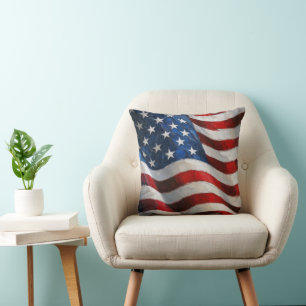 Coussin Drapeau américain ondulant dans l'art à la peintur