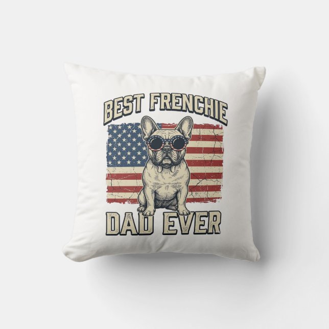 Coussin Drapeau américain Papa Frenchie vintage (Recto)