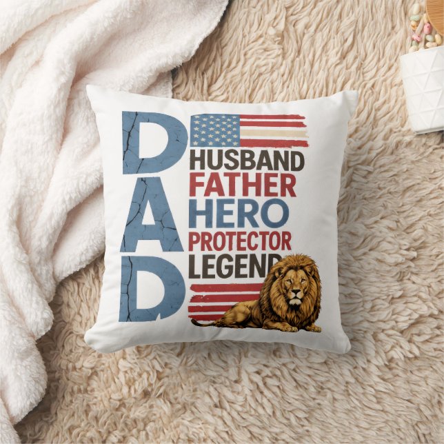 Coussin Drapeau américain Papa Lion Patriotique  (Couverture)