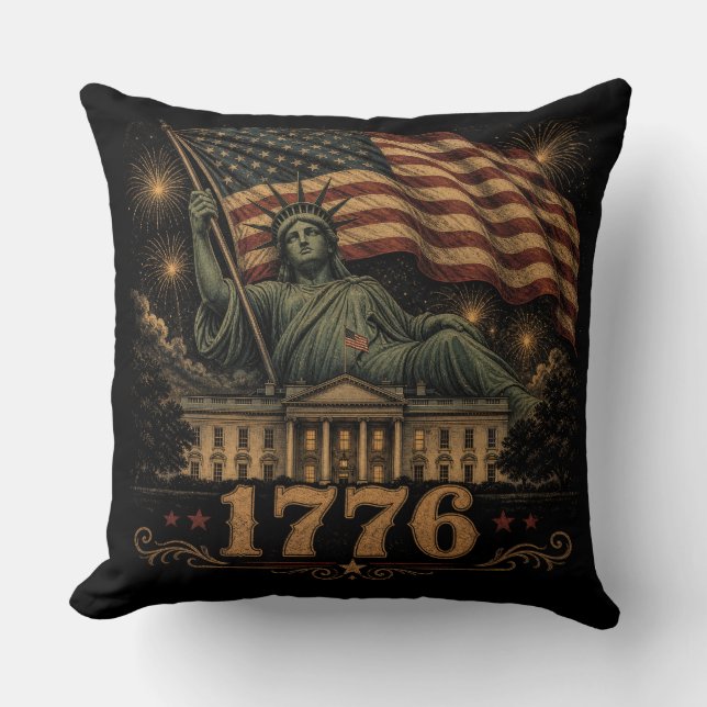 Coussin Drapeau américain patriotique de 1776 Statue de la (Recto)