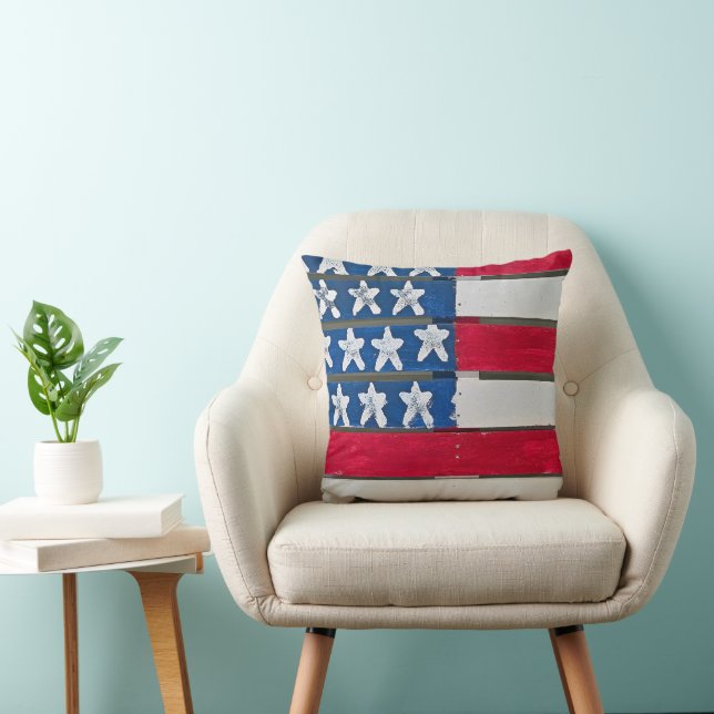 Coussin Drapeau Américain Peint Sur Palette En Bois (Chaise)