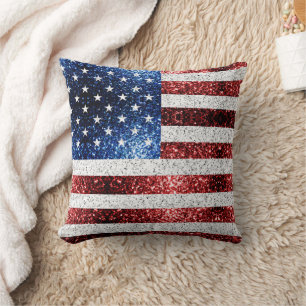 Coussin drapeau américain rouge blanc brillant parties sci