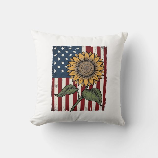 Coussin Drapeau américain tournesol vintage (Recto)