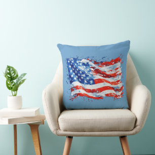 Coussin Drapeau américain USA Aquarelle 4 juillet
