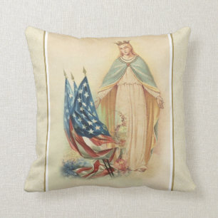 Coussin Drapeau américain vintage béni de Vierge Marie