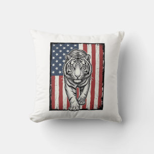 Coussin Drapeau américain vintage gravé Tigre Design patri
