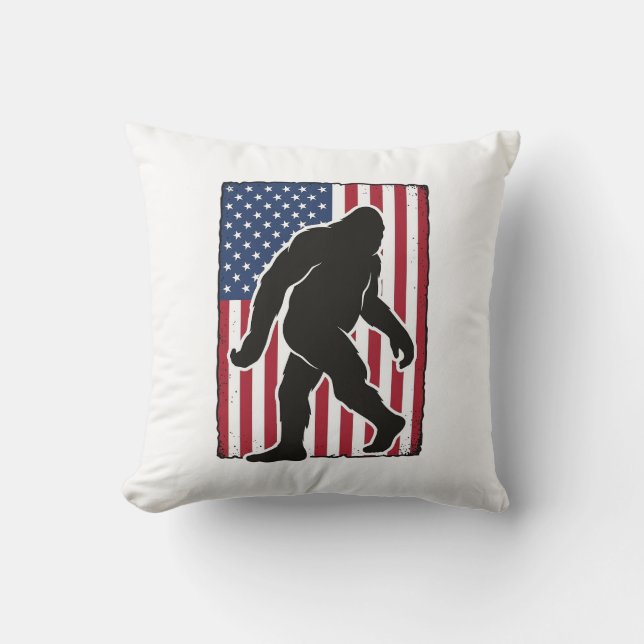 Coussin Drapeau américain vintage silhouette Bigfoot vecte (Recto)