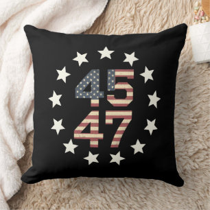 Coussin Drapeau américain vintage Trump 45 47 étoiles USA