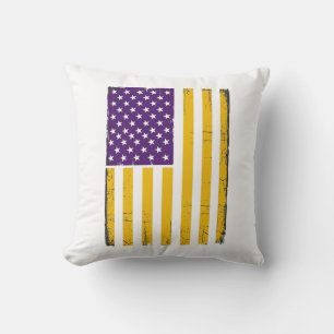 Coussin Drapeau américain violet et or en détresse Vecteur