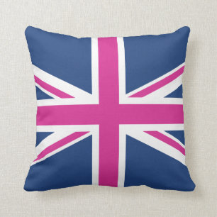 Coussin Drapeau britannique - bleu et rose