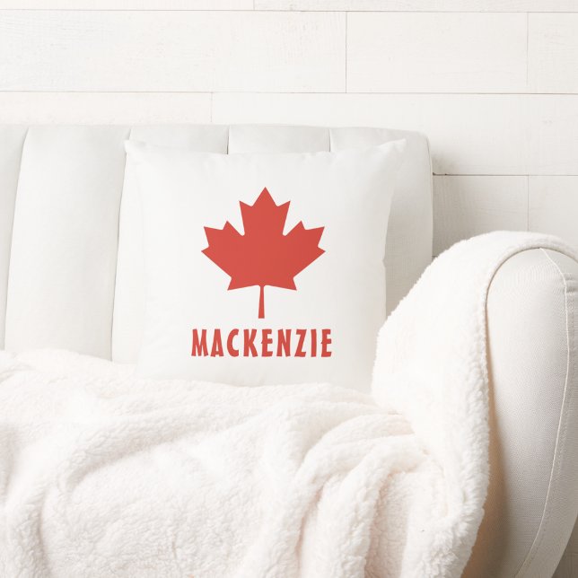Coussin Drapeau canadien Feuille d'érable rouge Canada Nom (Créateur téléchargé)