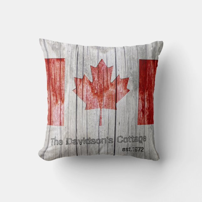 Coussin Drapeau de feuille d'érable rustique du Canada sur (Recto)