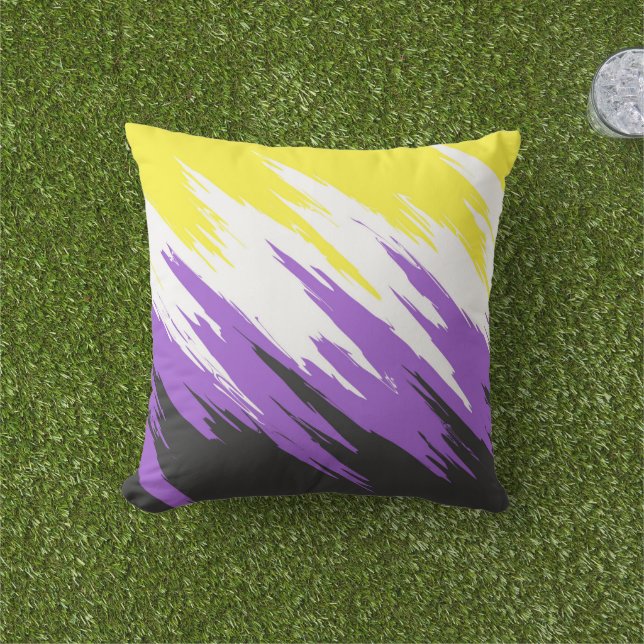 Coussin Drapeau de fierté non binaire funky grunge zigzag  (Herbe)