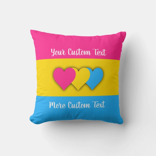 Coussin Drapeau de fierté pansexuelle avec texte (Recto)