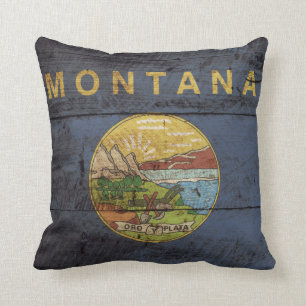 Coussin Drapeau de l'État du Montana sur le vieux grain de