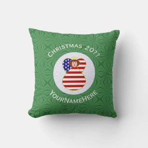Coussin Drapeau de Noël ange USA Texte personnalisé