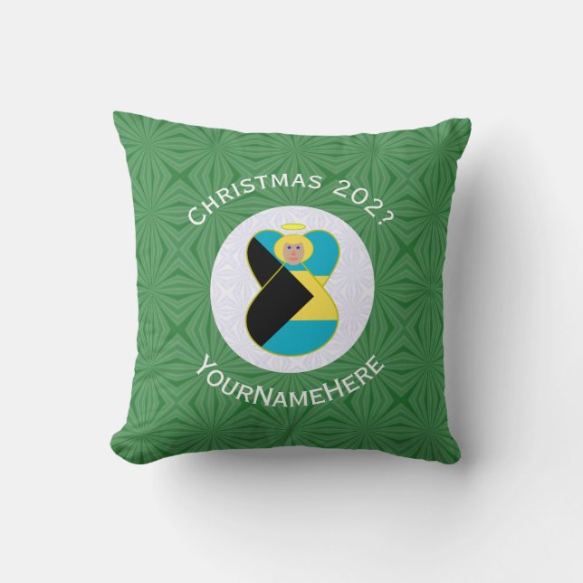 Coussin Drapeau de Noël personnalisé d'ange bahamien  (Recto)