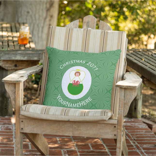 Coussin Drapeau de Noël personnalisé d'ange gallois (Chaise)
