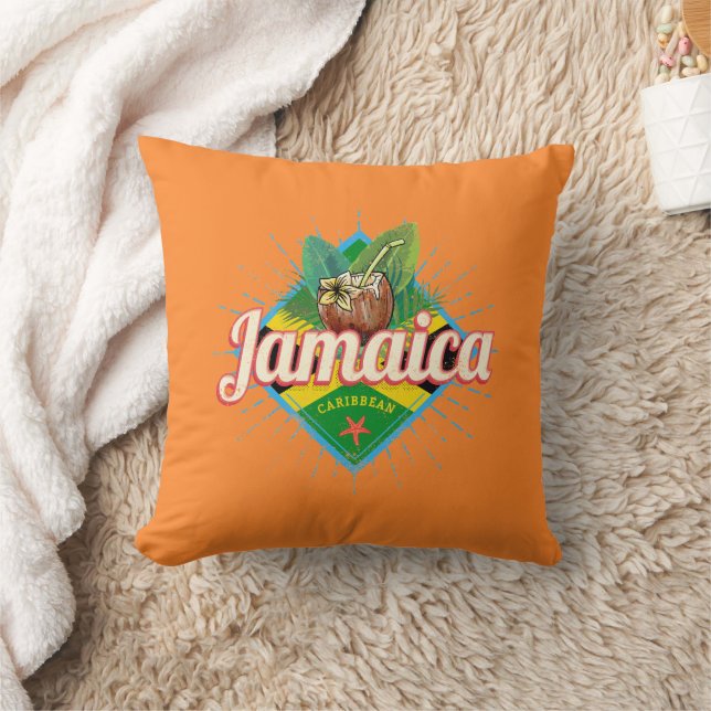 Coussin Drapeau des Caraïbes de la Jamaïque vacances vinta (Couverture)