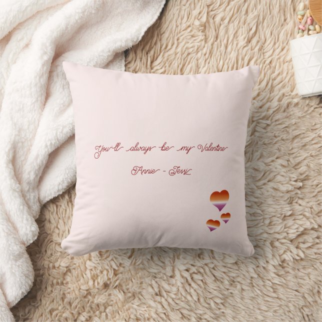 Coussin Drapeau des cœurs lesbiens Tu seras toujours mon V (Couverture)