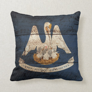 Coussin Drapeau d'état de la Louisiane sur le vieux grain
