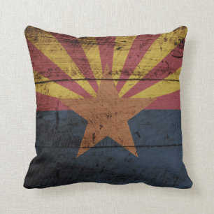 Coussin Drapeau d'état de l'Arizona sur le vieux grain en